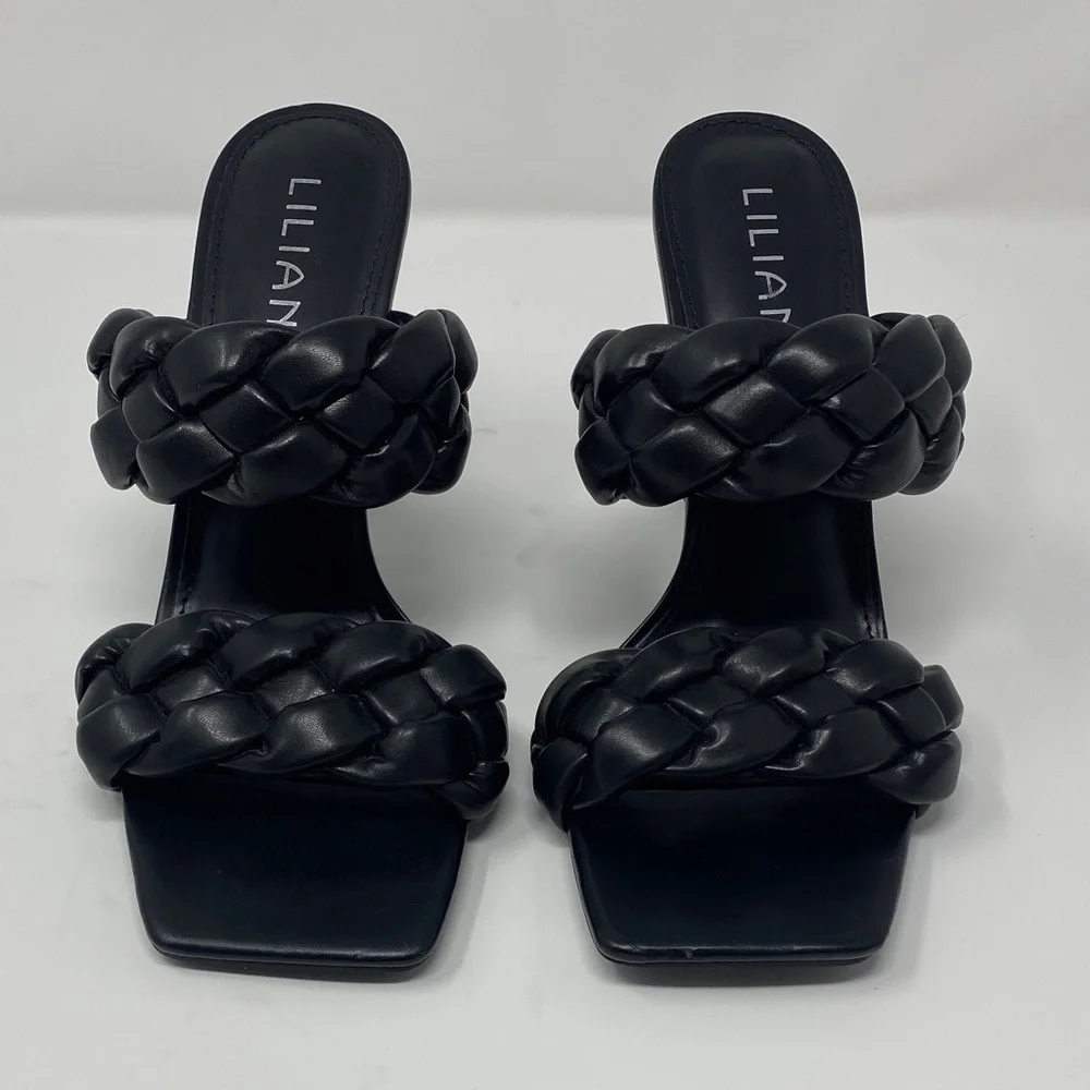 Liliana Black Braided Slip-on Heels size 7